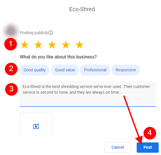 A Screenshot from the google review page showing the steps detailed in this section