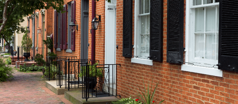 A row of residential doorways