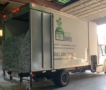 The Eco-Shred Truck emptying the Shredded Paper from the back