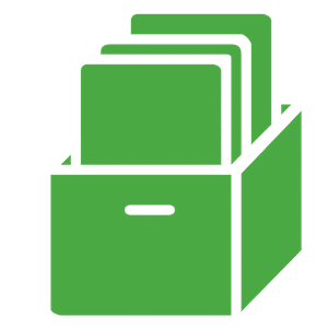 Green Bank Box Icon with Documents sticking out